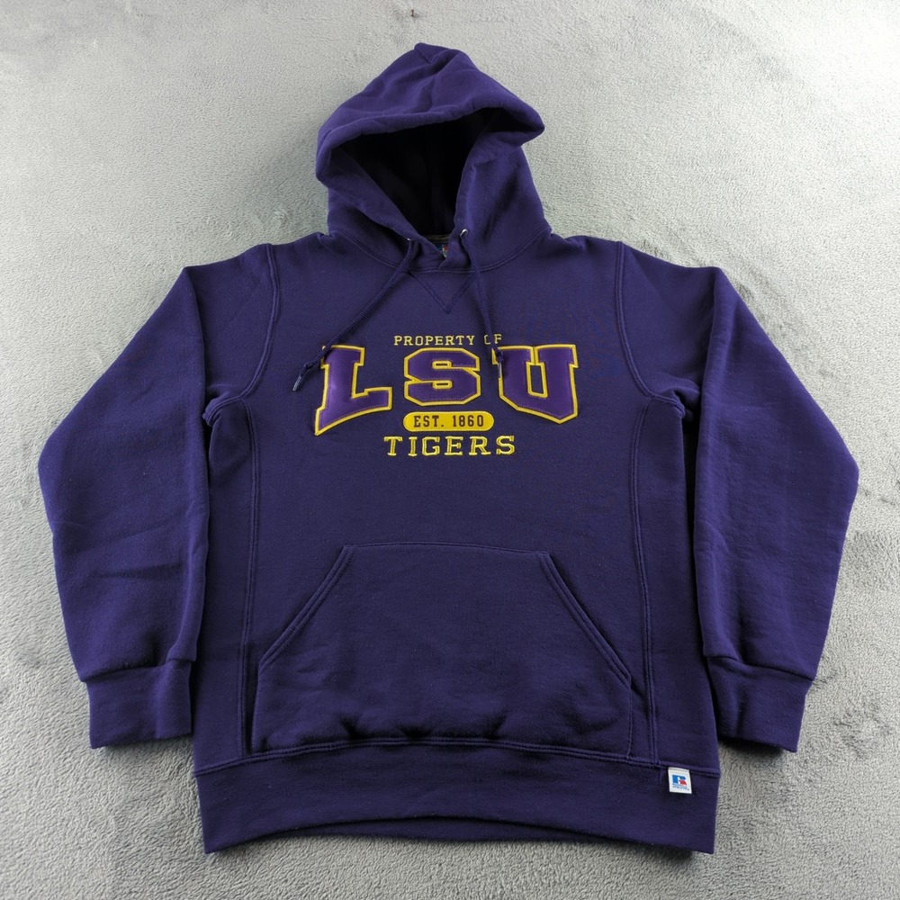 Vintage Y2K Russell Athletic LSU Tigers Hoodie Small Purple NCAA Football